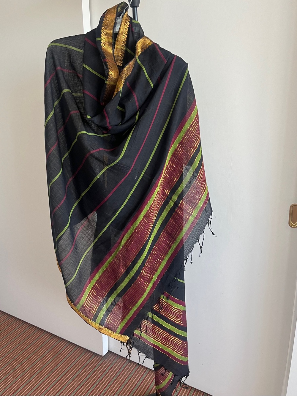 Fabindia style 100% Cotton Dupatta scarf wrap Navy Black Burgundy Gold Zari 90"